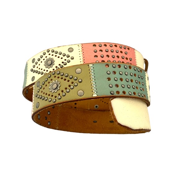 Fossil Accessories - Fossil Patchwork Leather Belt Floral Tooled Size Medium